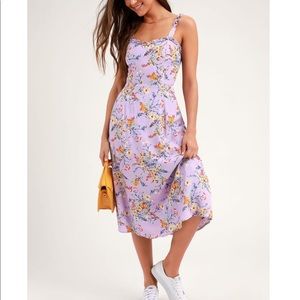 Lulu’s Lavender Floral Midi Dress Sz XS